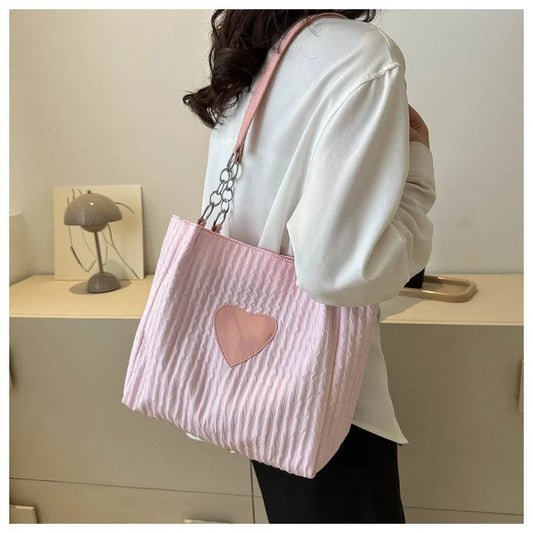 Large Capacity Heart Patch Shoulder And Tote Bag