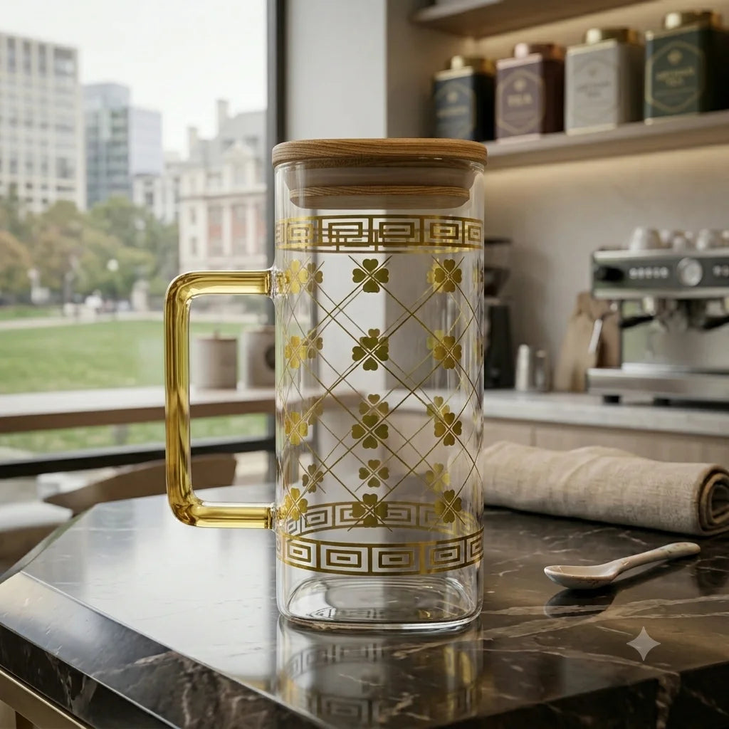 Luxury Gold Pattern Glass Coffee Mug
