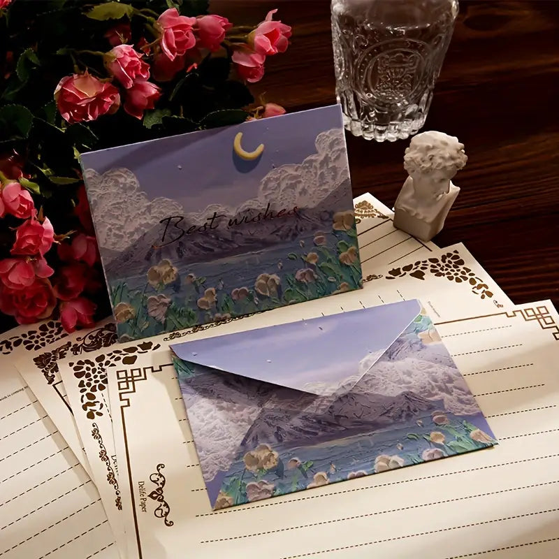 Mini Oil Painting Theme Foil Stamping Series Envelope Set