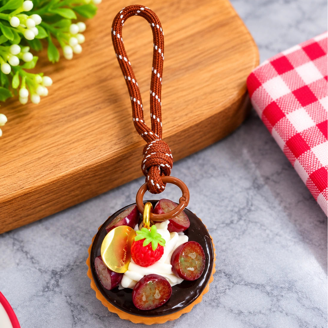 Miniature Chocolate Fruit Tart Keychain