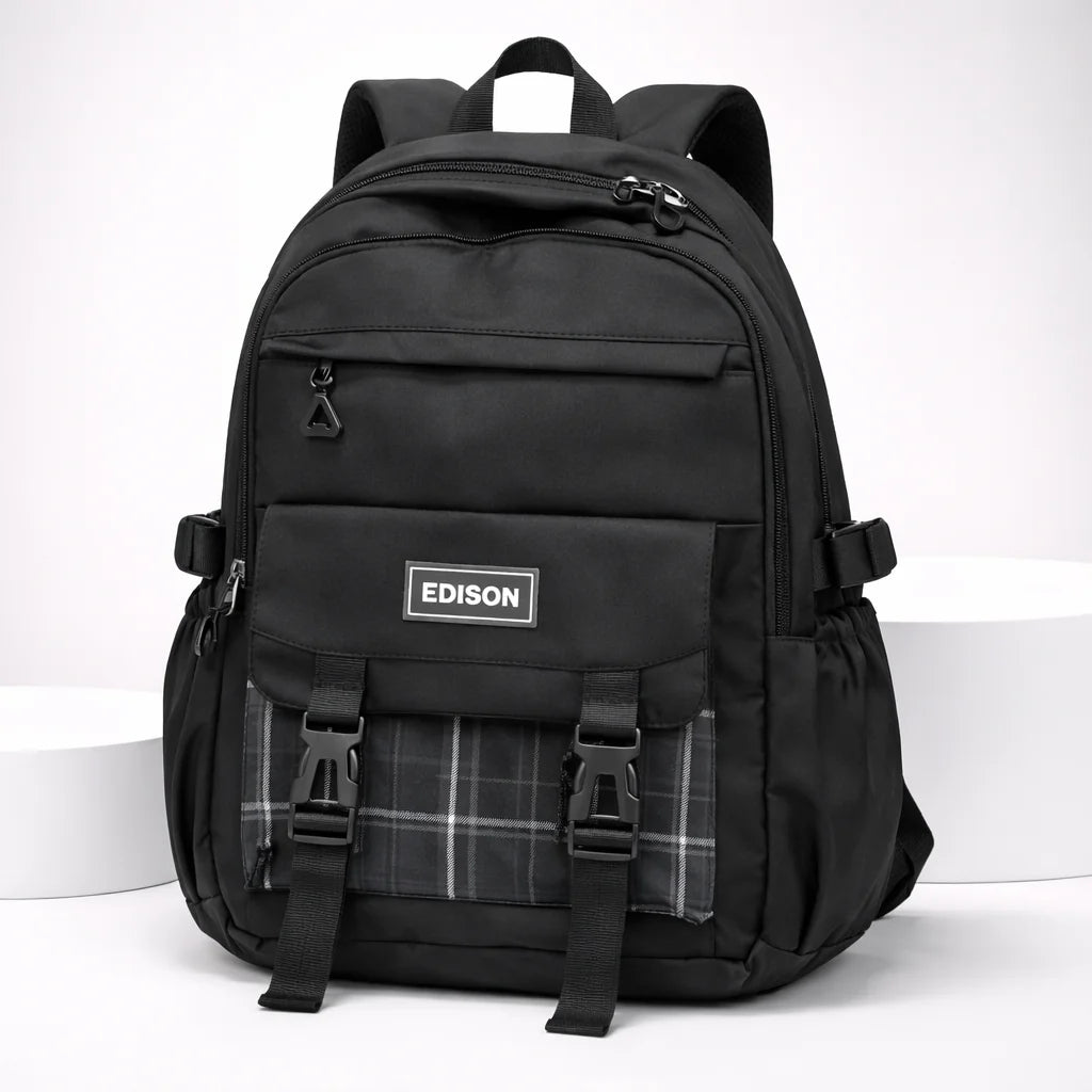Multiple Compartments Checked Buckle Bag