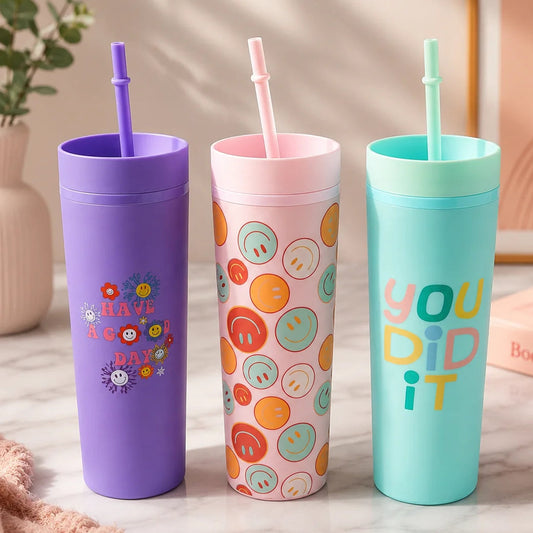 Printed Plastic Cup With Straw - Minor Fault