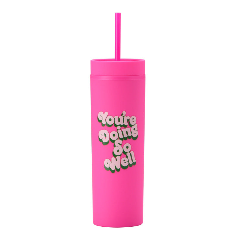 New Printed Plastic Cup With Straw - Minor Fault