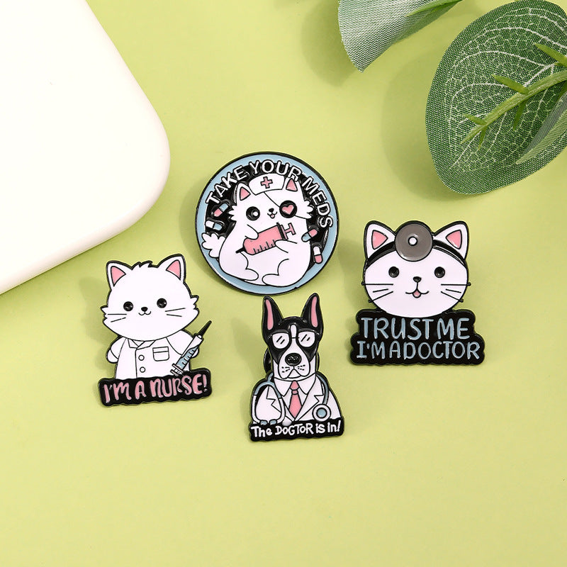 Cute Cat Doctor Nurse Brooch And Enamel Pin