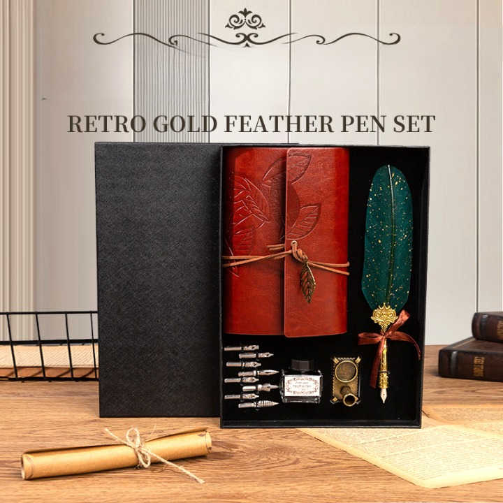 Retro Gold Feather Pen Set