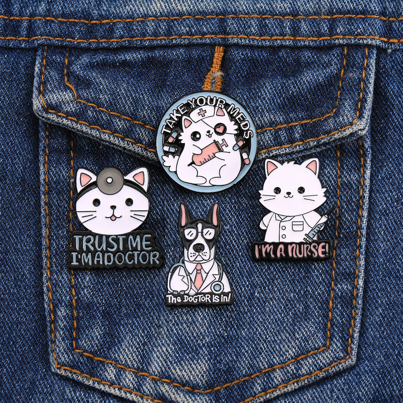 Cute Cat Doctor Nurse Brooch And Enamel Pin