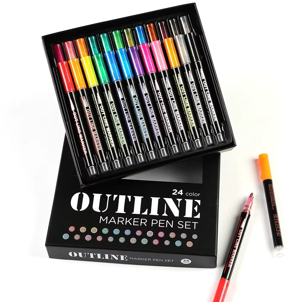 24Double Line Outliner Metallic Markers