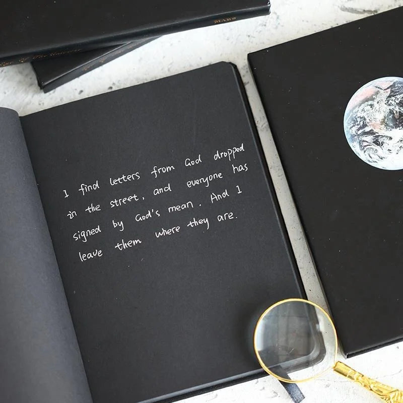 Planets Printed Black Page Journal