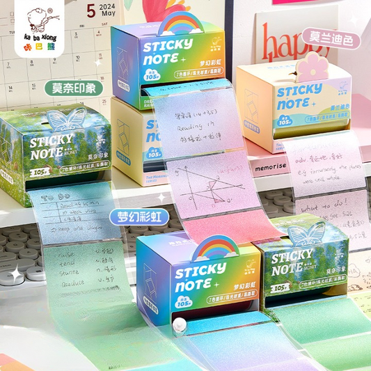 Colorful sticky notes with boxes and a calendar in the background