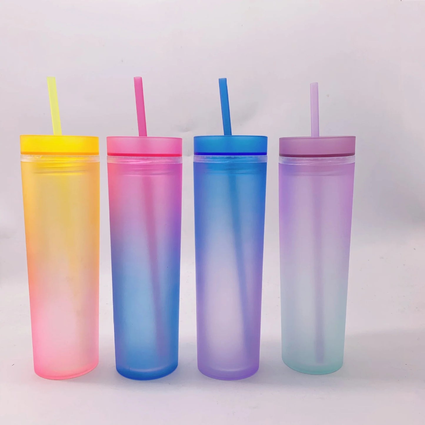 Rainbow Gradient Color Plastic Cup with Straw