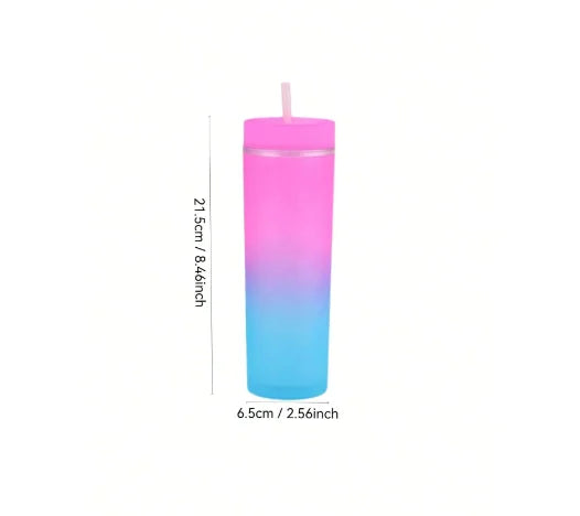 Rainbow Gradient Color Plastic Cup with Straw
