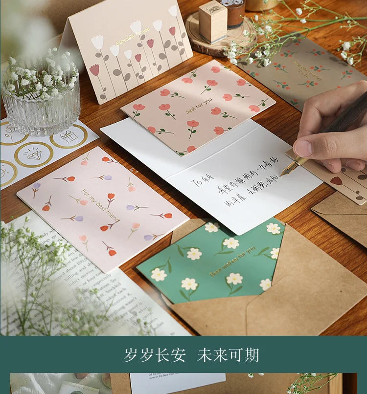 Retro Flower Greeting Card with Envelope Plant Postcard