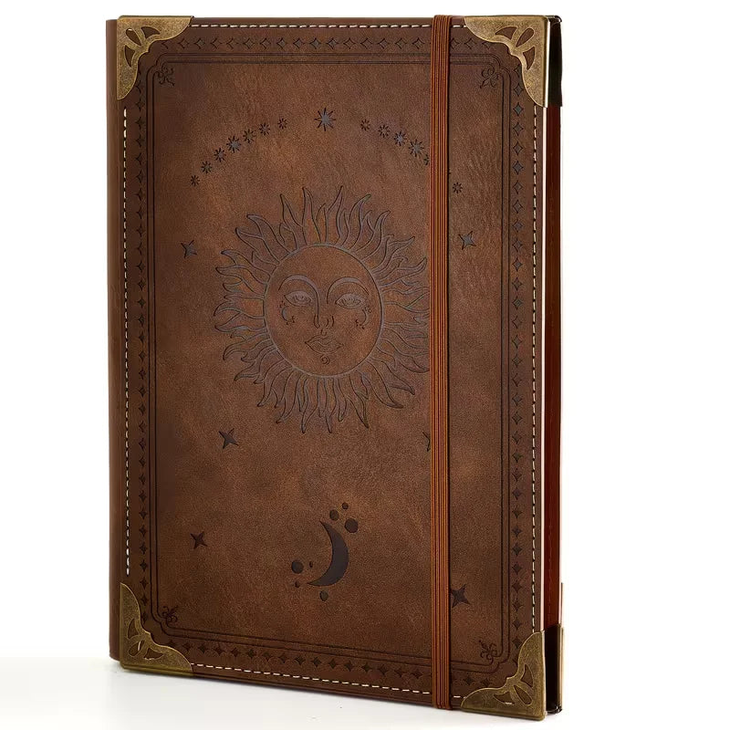 Bohemian Celestial Leather Diary Notebook with Elastic Closure