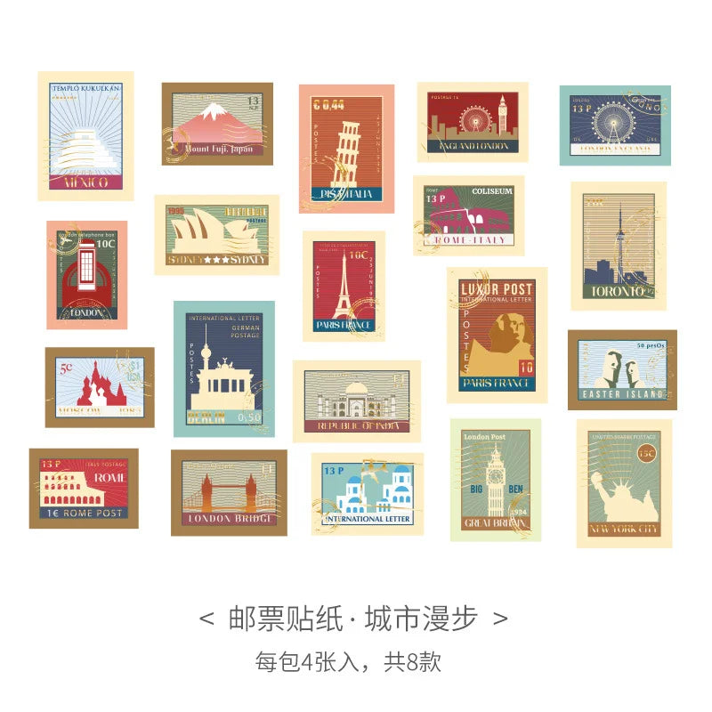 Retro Youth City Travel Notes Stamps Stickers