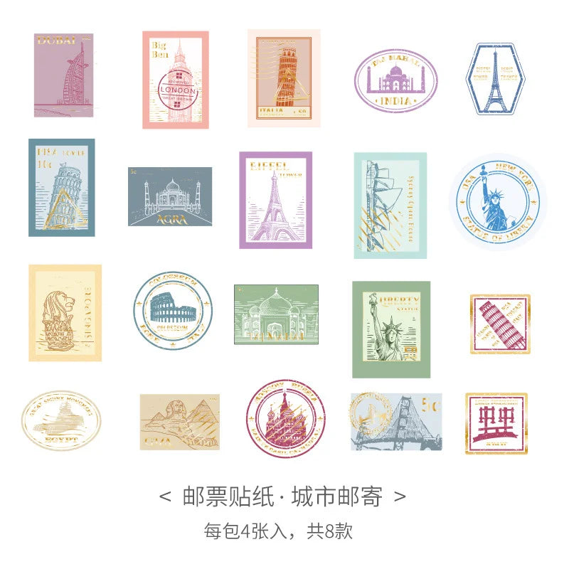 Retro Youth City Travel Notes Stamps Stickers