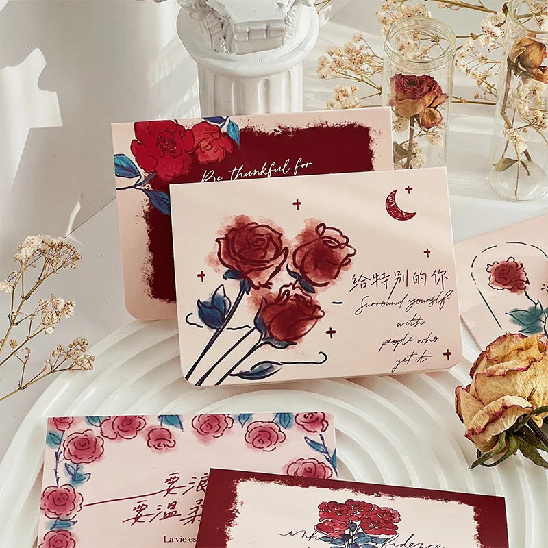 Romantic Rose Series Greeting Card with Postcard Envelope