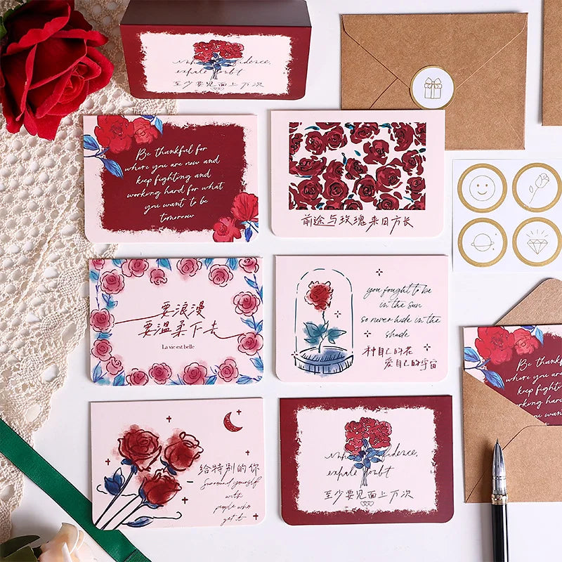 Romantic Rose Series Greeting Card with Postcard Envelope