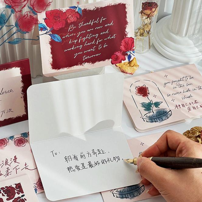 Romantic Rose Series Greeting Card with Postcard Envelope