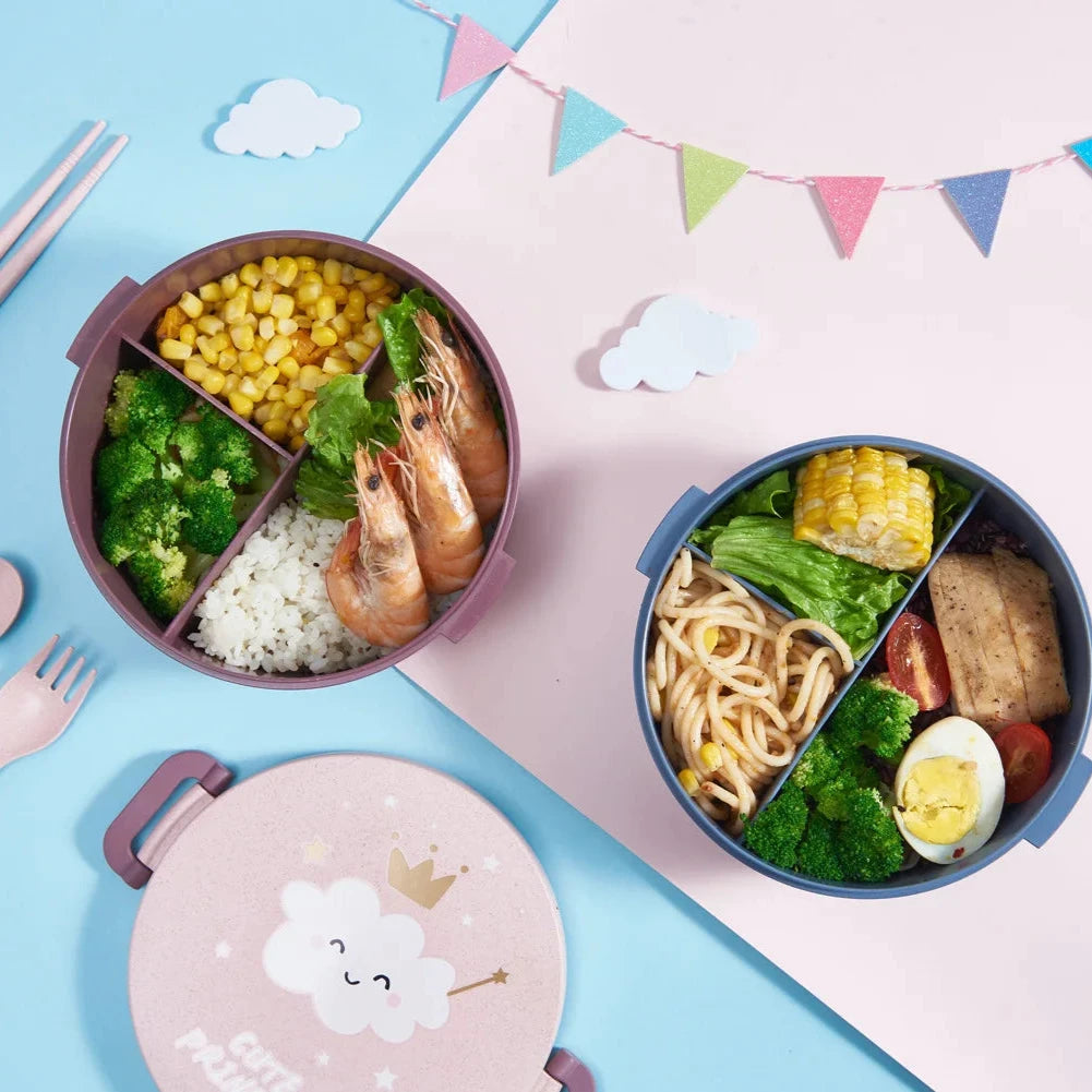 Round Cartoon Lunch Box with Multiple Compartments