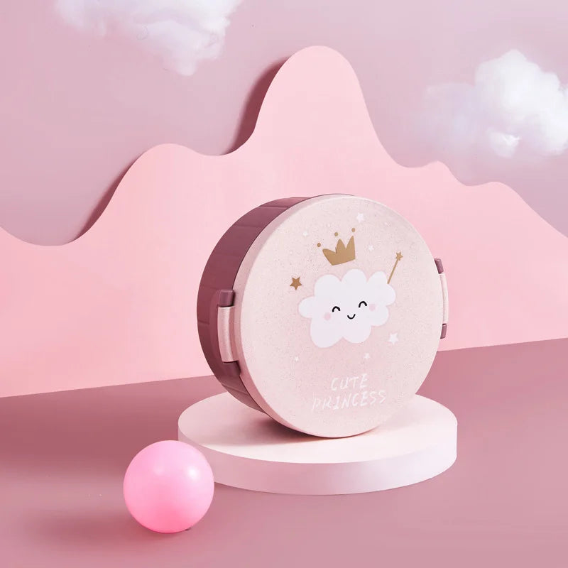 Round Cartoon Lunch Box with Multiple Compartments
