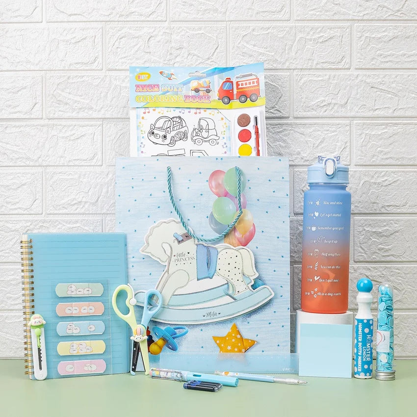 Sky Blue Stationery Set with Water Bottle