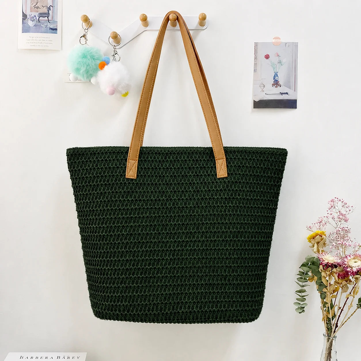 Solid Color Beach Straw Shoulder Bag