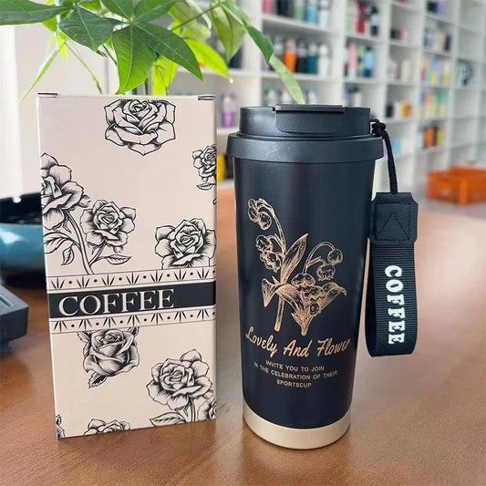 Black Lily of the Valley Steel Insulated Coffee Mug