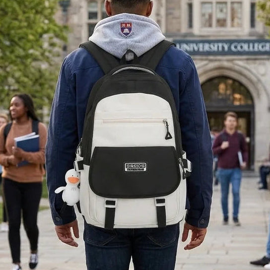 Trendy Black and White Multi-Pocket Backpack