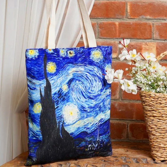 Van Gogh Series Canvas Shoulder Bag - Starry Night