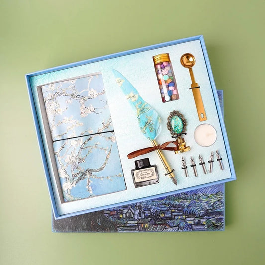 Van Gogh Vintage Leather Cover Calligraphy Set