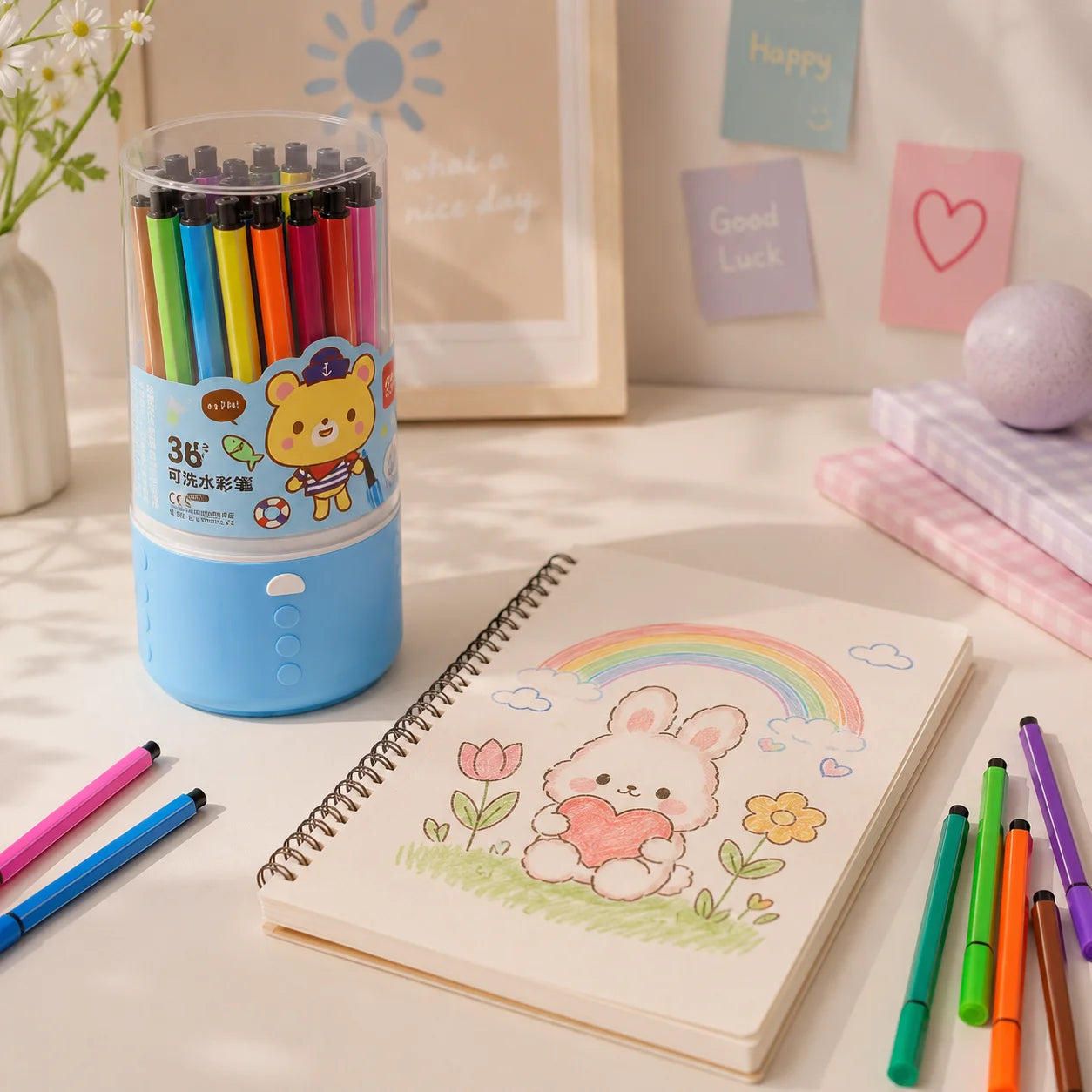 DELI Washable Water Color Markers - 36 Pcs