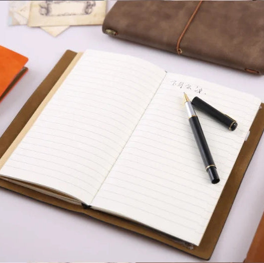 Vintage Leather Refillable Notebook with Card Sleeves & Zip Pocket