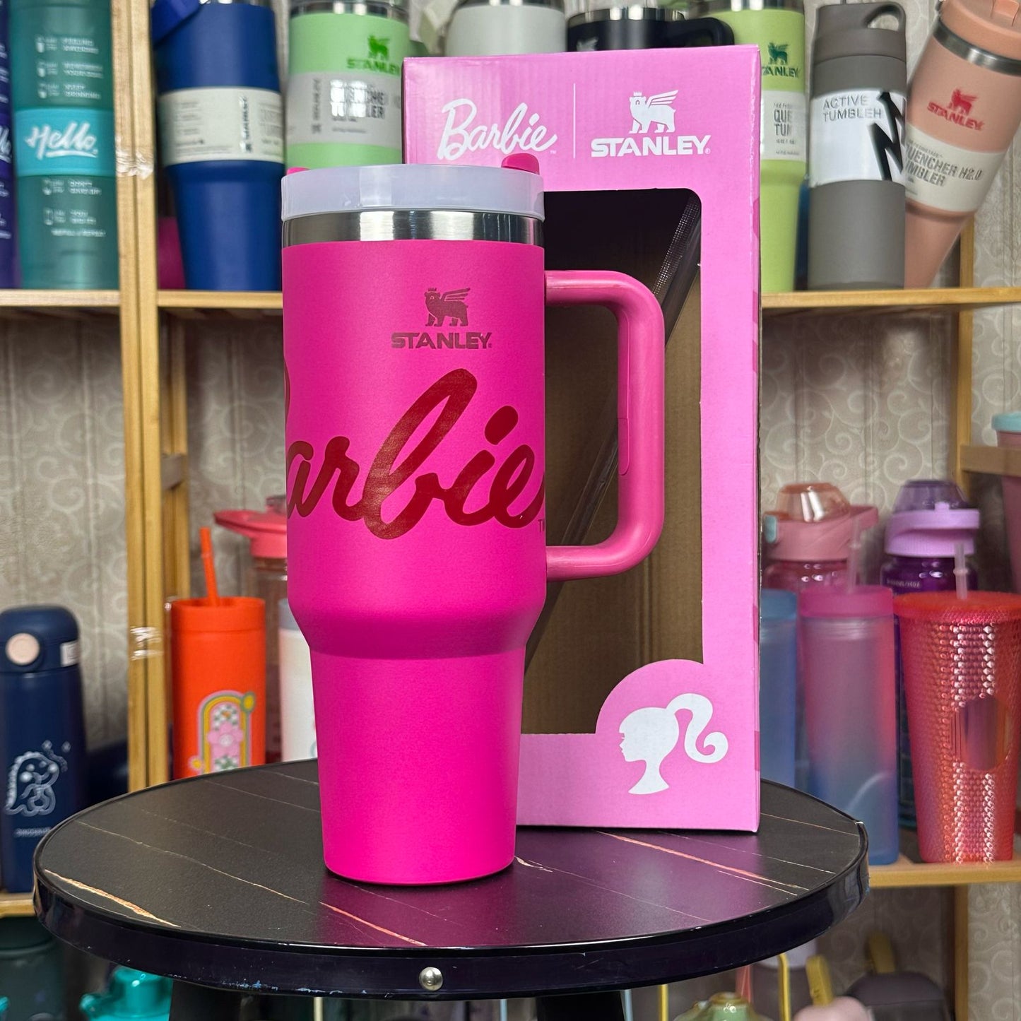 Stanley Steel Tumbler 40 oz with Plastic Straw - Pink Barbie