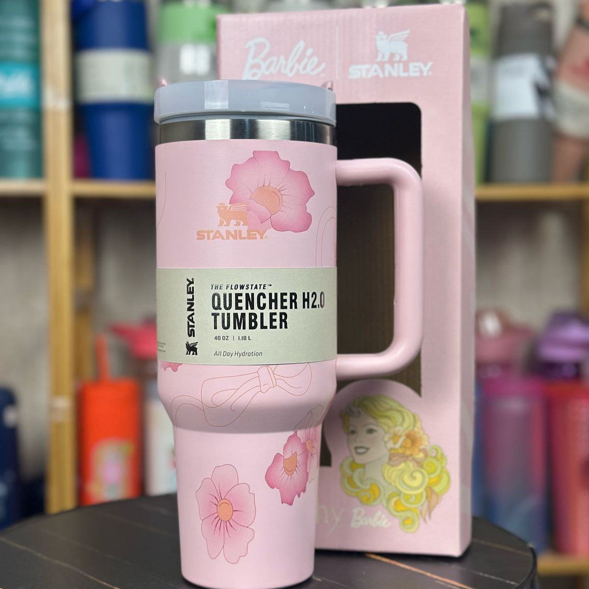 Stanley Steel Tumbler 40 oz with Plastic Straw - Cream Pink