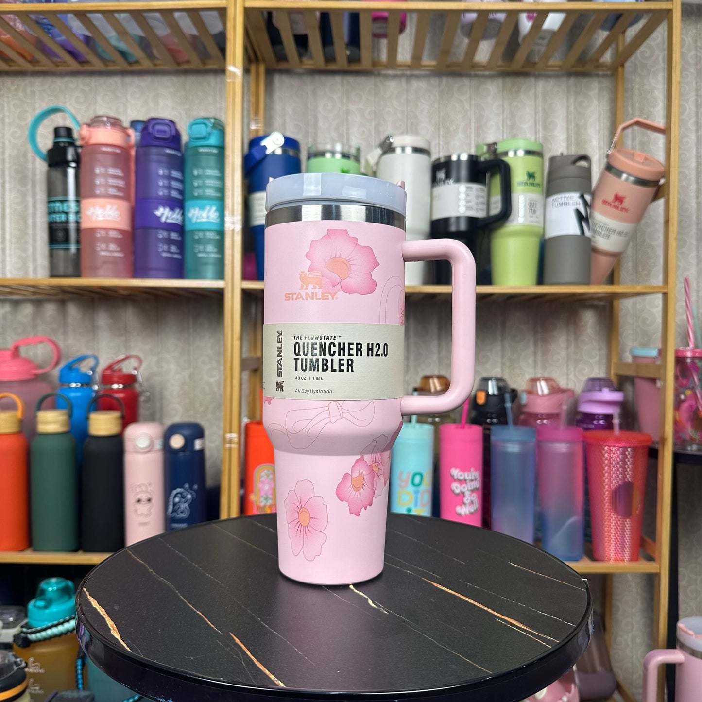 Stanley Steel Tumbler 40 oz with Plastic Straw - Cream Pink