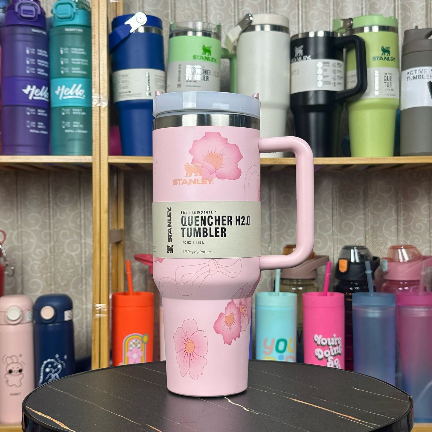Stanley Steel Tumbler 40 oz with Plastic Straw - Cream Pink