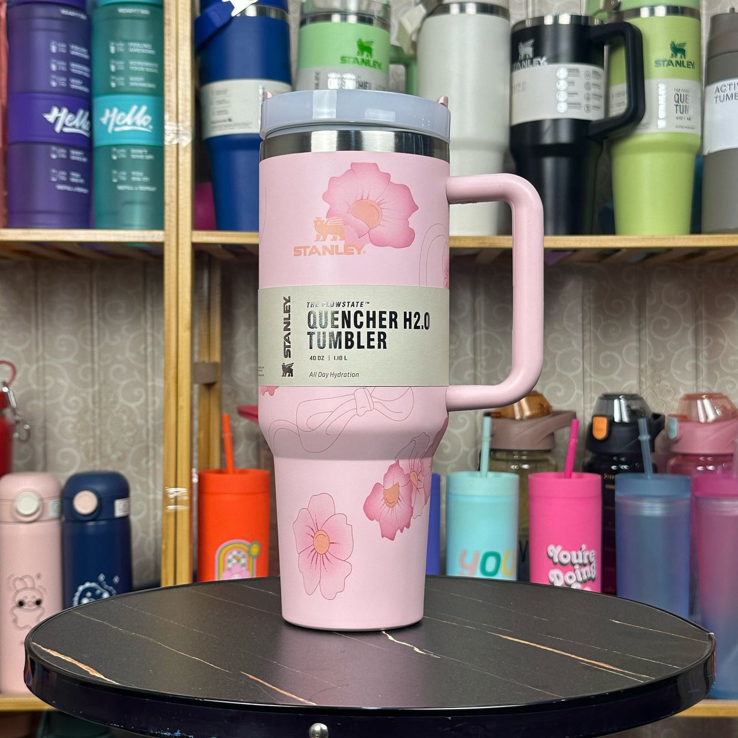 Stanley Steel Tumbler 40 oz with Plastic Straw - Cream Pink