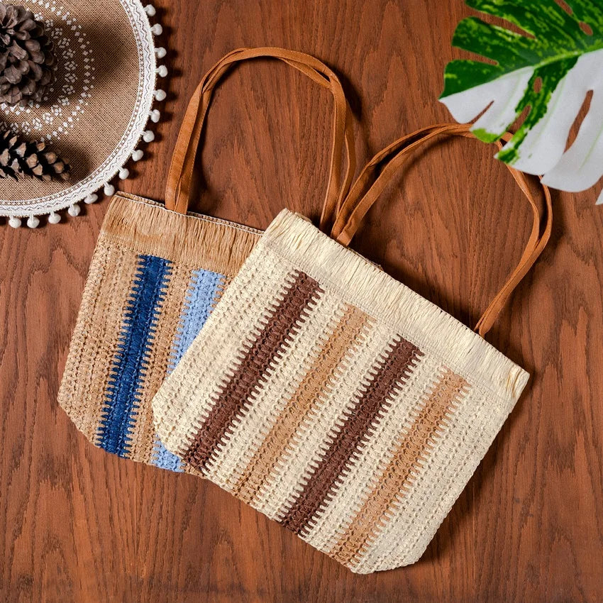 Stripped Straw Shoulder n Tote Bag