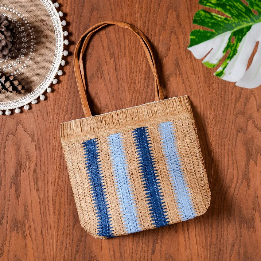 Stripped Straw Shoulder n Tote Bag