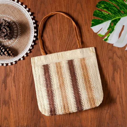 Stripped Straw Shoulder n Tote Bag