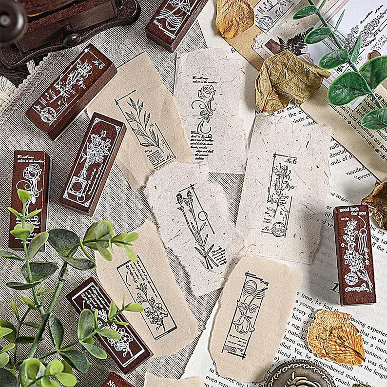 Wooden Floral Pattern Rubber Stamps