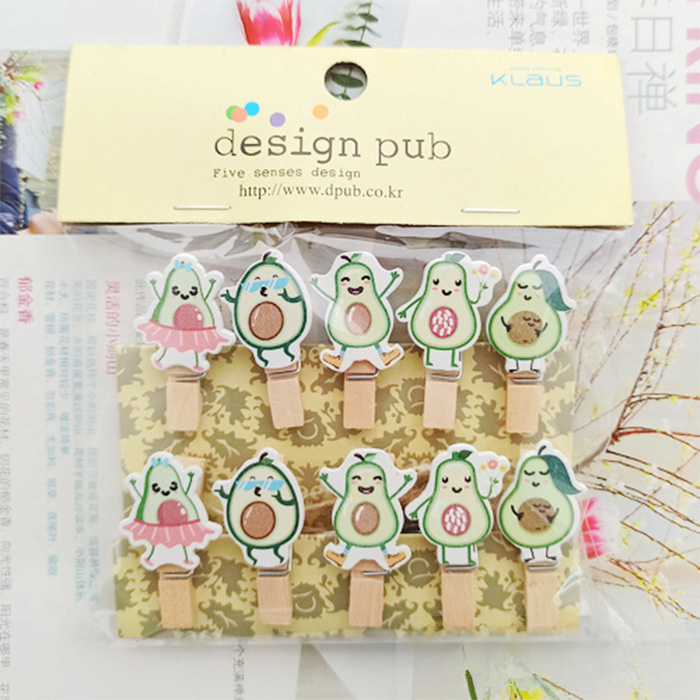 Small Wooden Clothespin Clips - Avocado