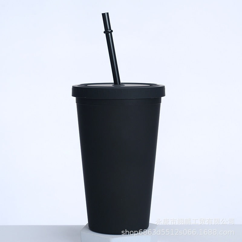 Double Layer Plastic Cup with Straw