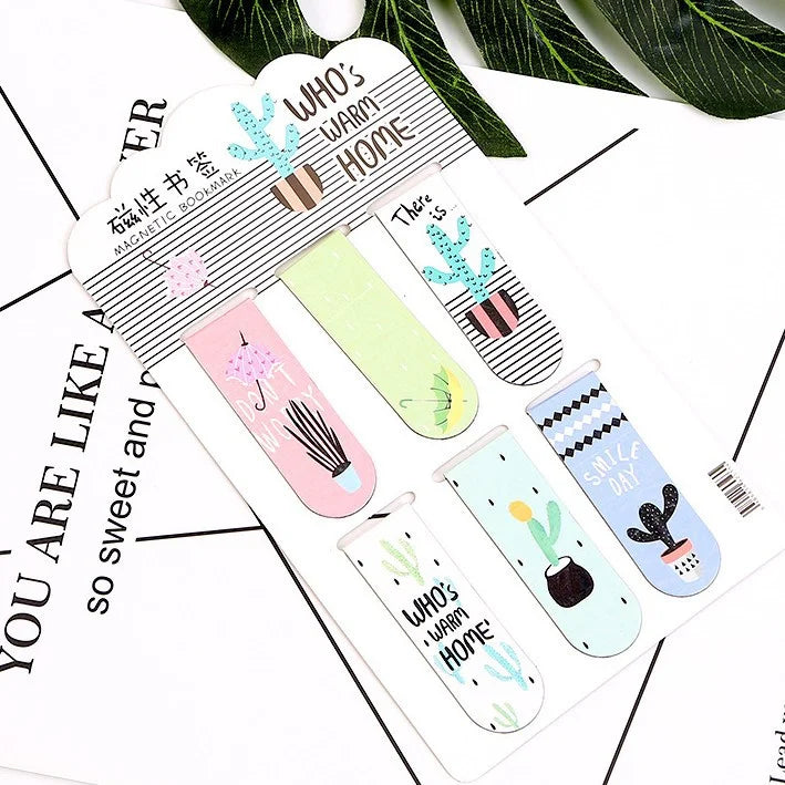 Double Sided Metal Magnetic Bookmarks - Cactus Series