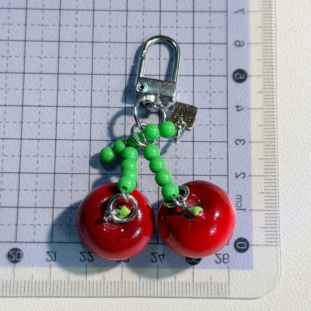 Cute Beaded Cherry Pendant, Girly Phone Chain, Bag Charm