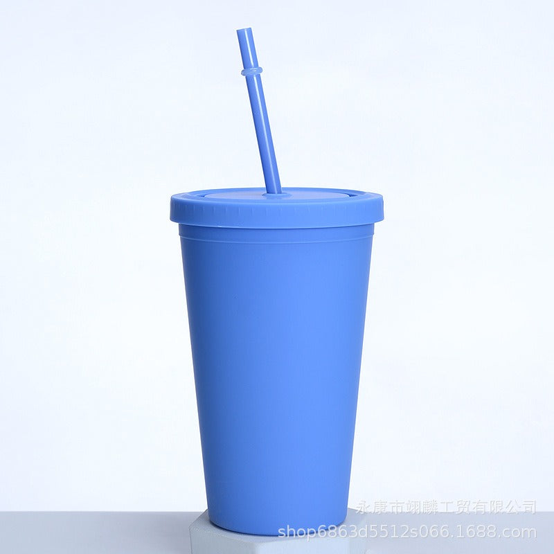 Double Layer Plastic Cup with Straw