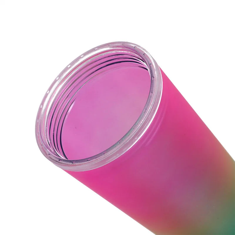 Rainbow Gradient Color Plastic Cup with Straw