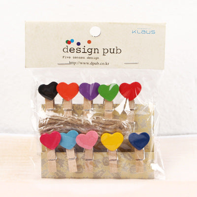 Small Wooden Clothespin Clips - Hearts