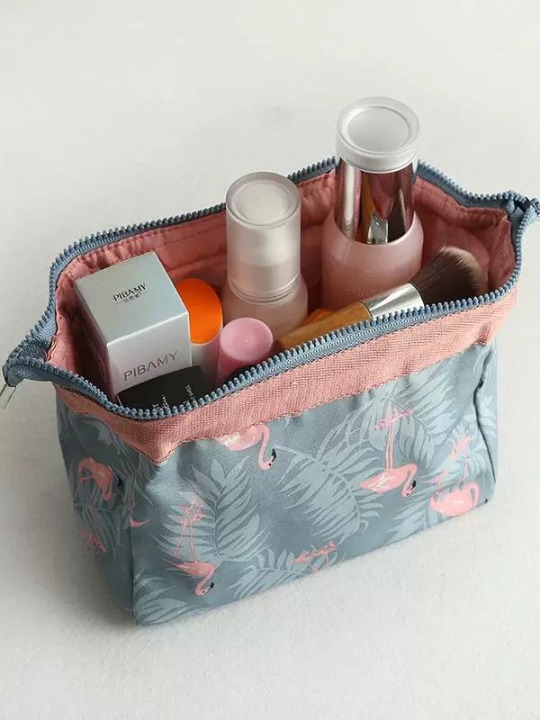 Flamingo Patterned Travel Cosmetic Bag And Pouch