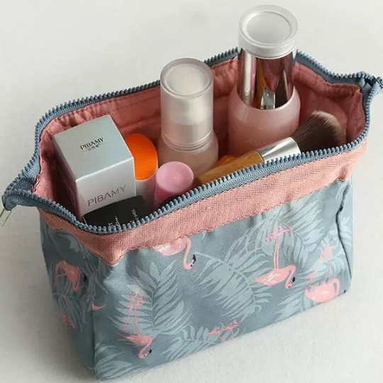 Flamingo Patterned Travel Cosmetic Bag And Pouch